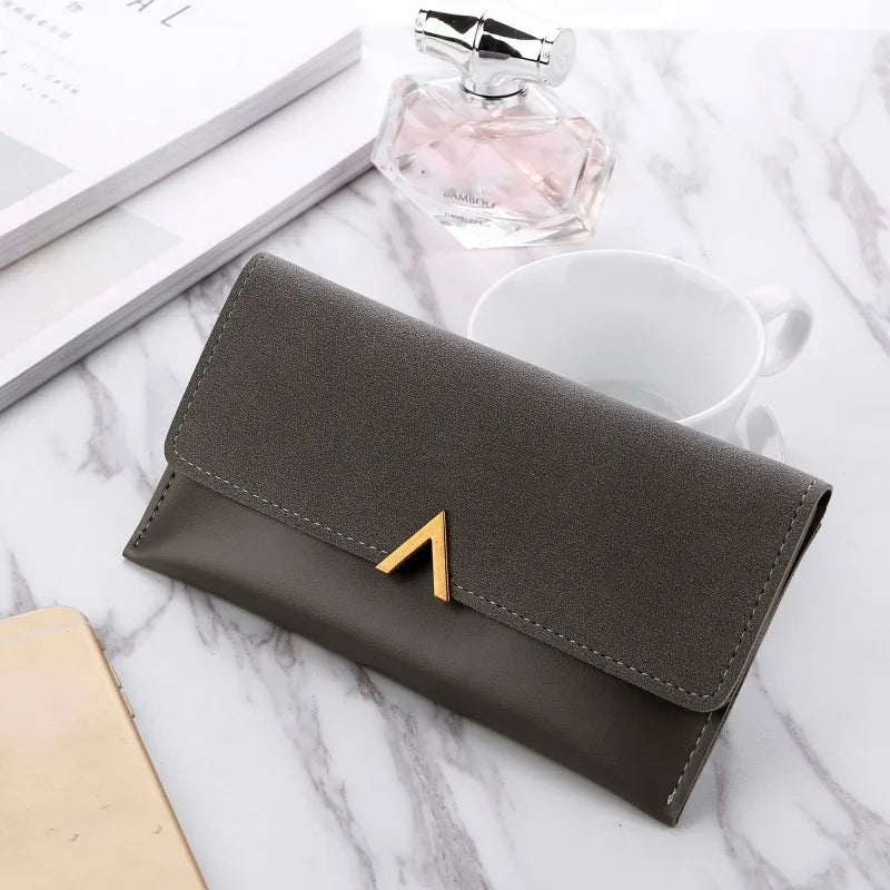 High Quality Soft PU Leather Long Wallet / Zipper&Fold Hasp Envelope Purse ID Card Holder Bag For Women