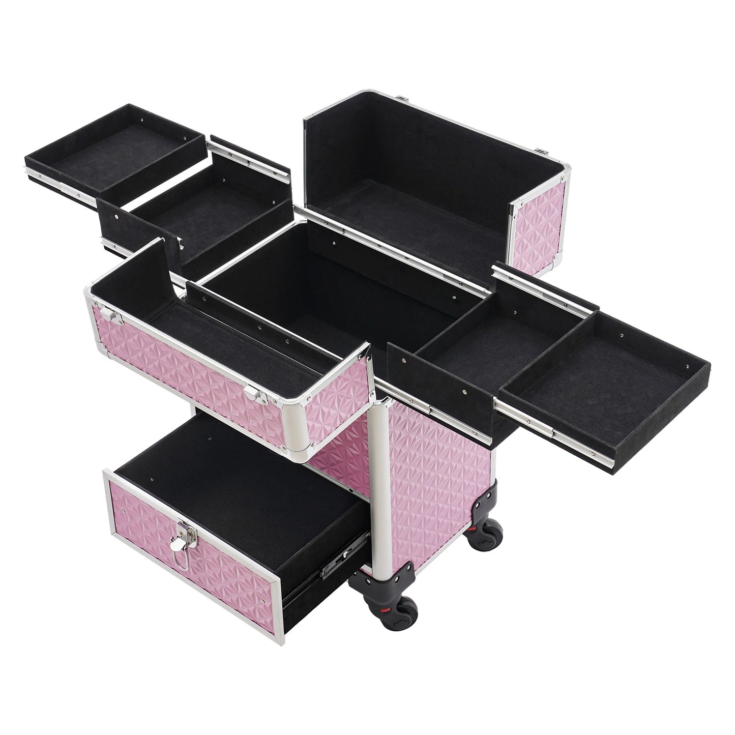 Aluminum Rolling Makeup Train Case, Portable Makeup Organizer Suitcase, Cosmetic Storage Box, Travel Beauty Luggage Trolley Lock