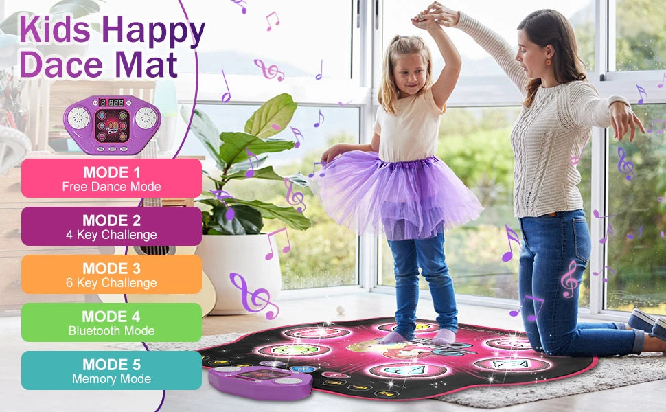 VATOS 27 Levels Dance Mat for Girls Kids 6 LED Keys Light Up Bluetooth Lock 5 Music Dancing Game Toy Ages 3~8 Years Old