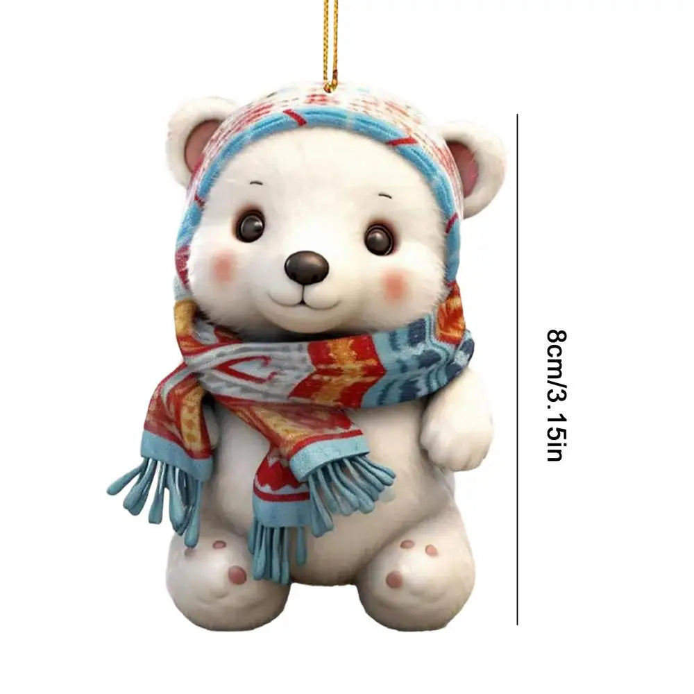 Polar Bear With A Scarf Pendant 2024 Christmas Tree Hanging Ornament Acrylic 2D Flat Xmas Party Home Decoration 2025 New Year