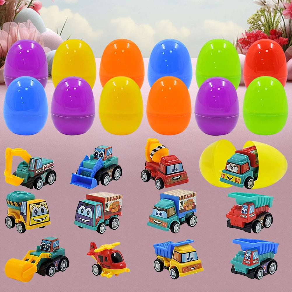 12/20 Pack Easter Basket Stuffers with Pull Back Cars Surprise Easter Eggs for Kids Easter Egg Hunt Game and Party Favors