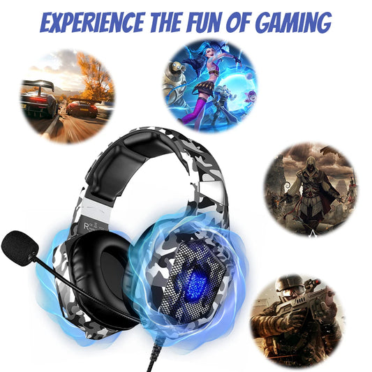 Wired Gaming Headset with Mic & LED Lights Over Ear Headphones Noise Cancelling Gamer Headset for PS4 XBox One PC Laptop Tablet