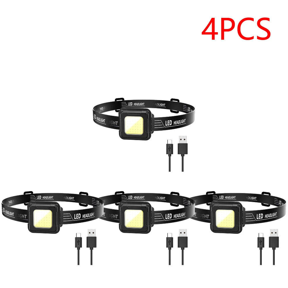 3-10PCS LED Work Light Type C USB Charging Multifunctional Head Torch Adjustable Angle COB LED Headlight Camping Running Hiking