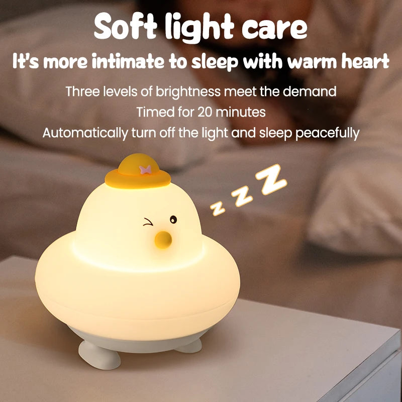 Cute LED Night Light Silicone Charging Patting Light Cartoon Chick Sleep Lamp For Baby Children Kid Bedroom Decorative