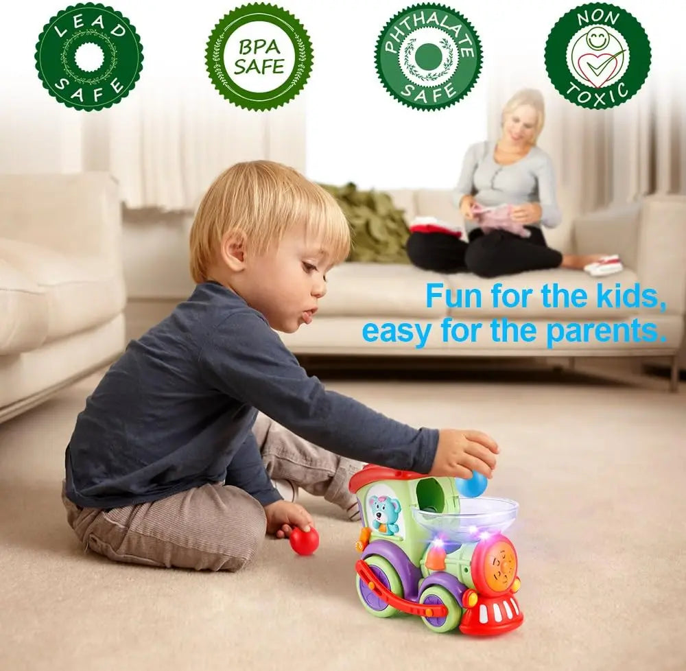 VATOS Toy Train for 1+ Year Toddler Electric Train with Drop Balls Music Talking Sound Sensor Light Baby Car Toys Gift Kids