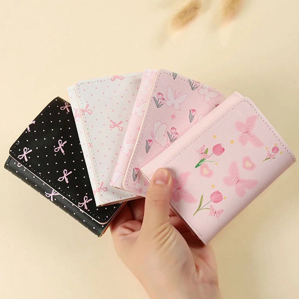 Mini Soft PU Leather Clutch For Women / Lovely Style Fold Short Wallet Coin Purse Card Holder Bag