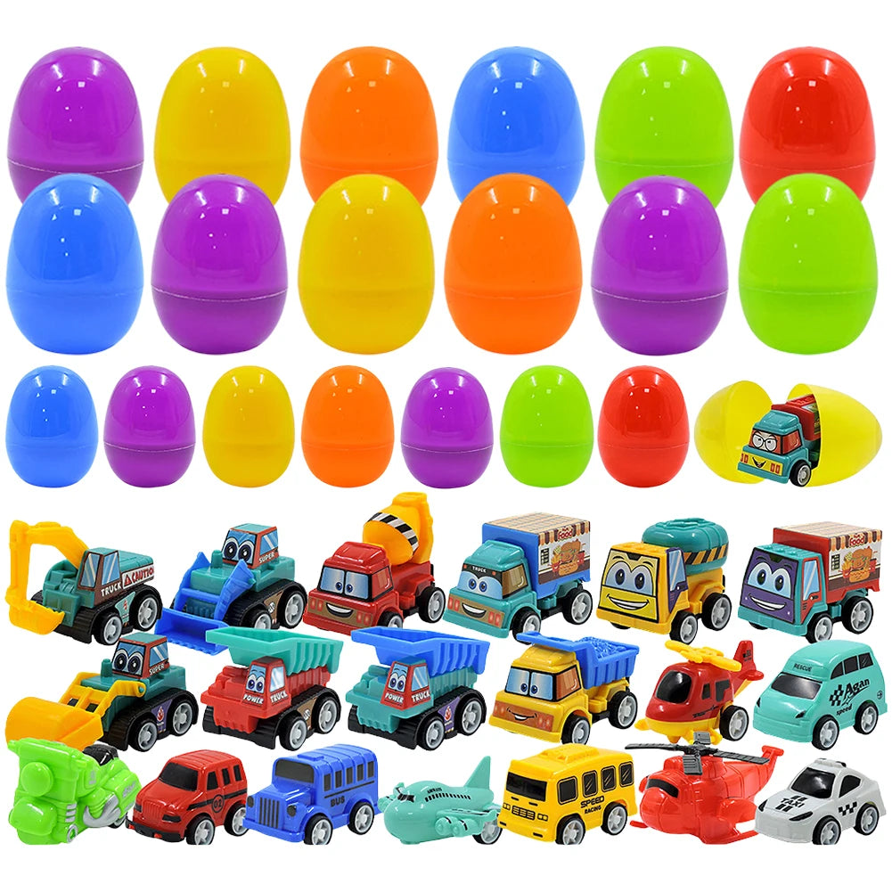 12/20 Pack Easter Basket Stuffers with Pull Back Cars Surprise Easter Eggs for Kids Easter Egg Hunt Game and Party Favors