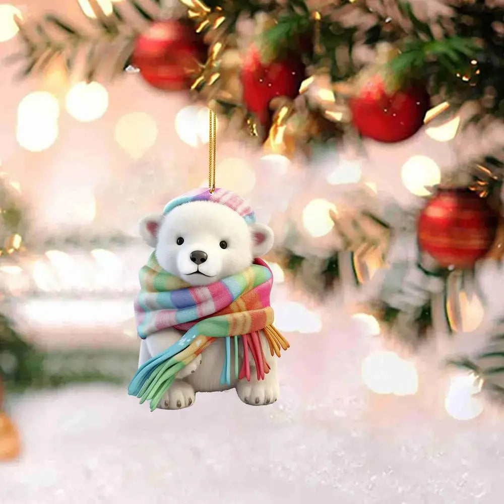 Polar Bear With A Scarf Pendant 2024 Christmas Tree Hanging Ornament Acrylic 2D Flat Xmas Party Home Decoration 2025 New Year