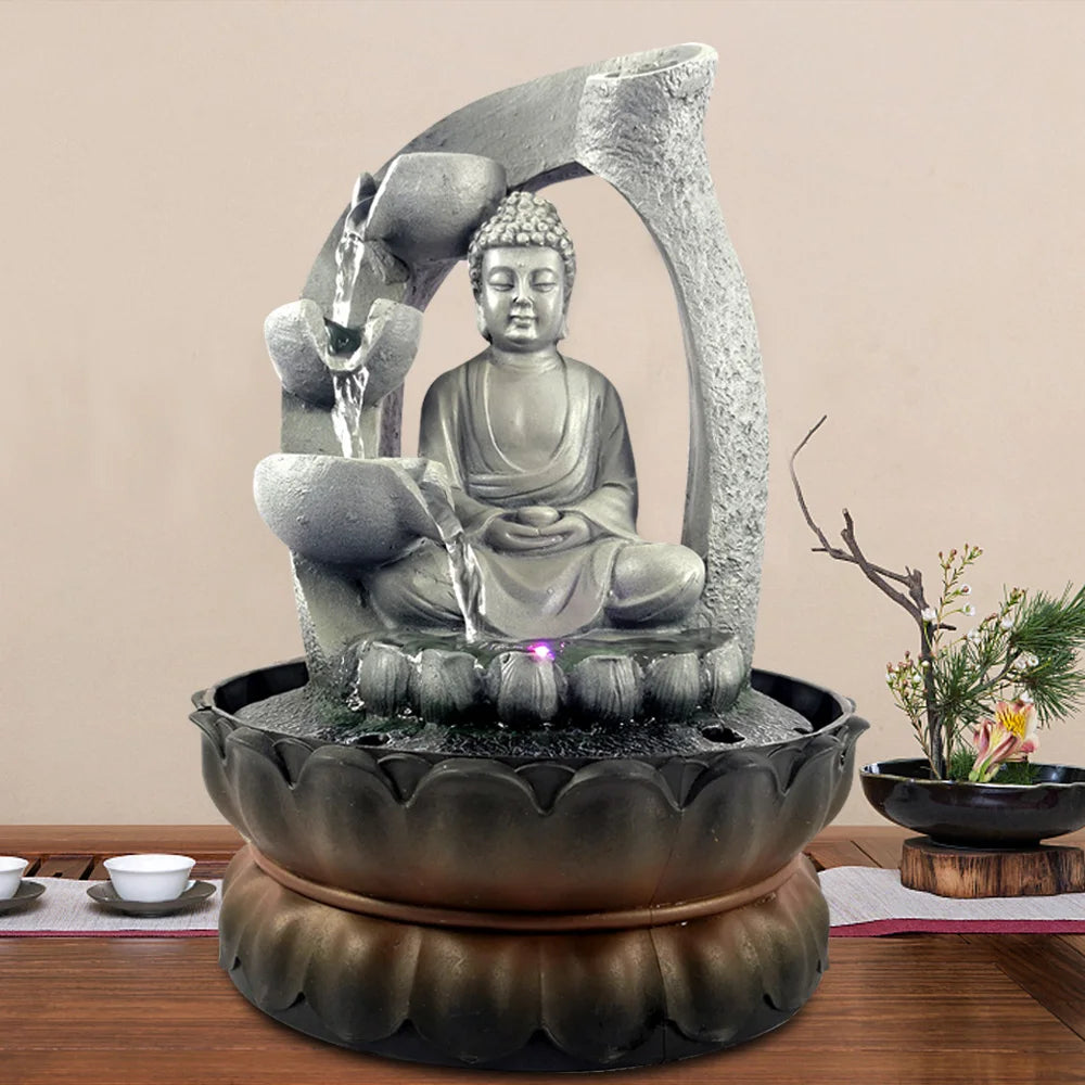 Buddha Decor Resin Waterscape Feng Shui Ornament 4 Colour LED Indoor Home Office Decoration