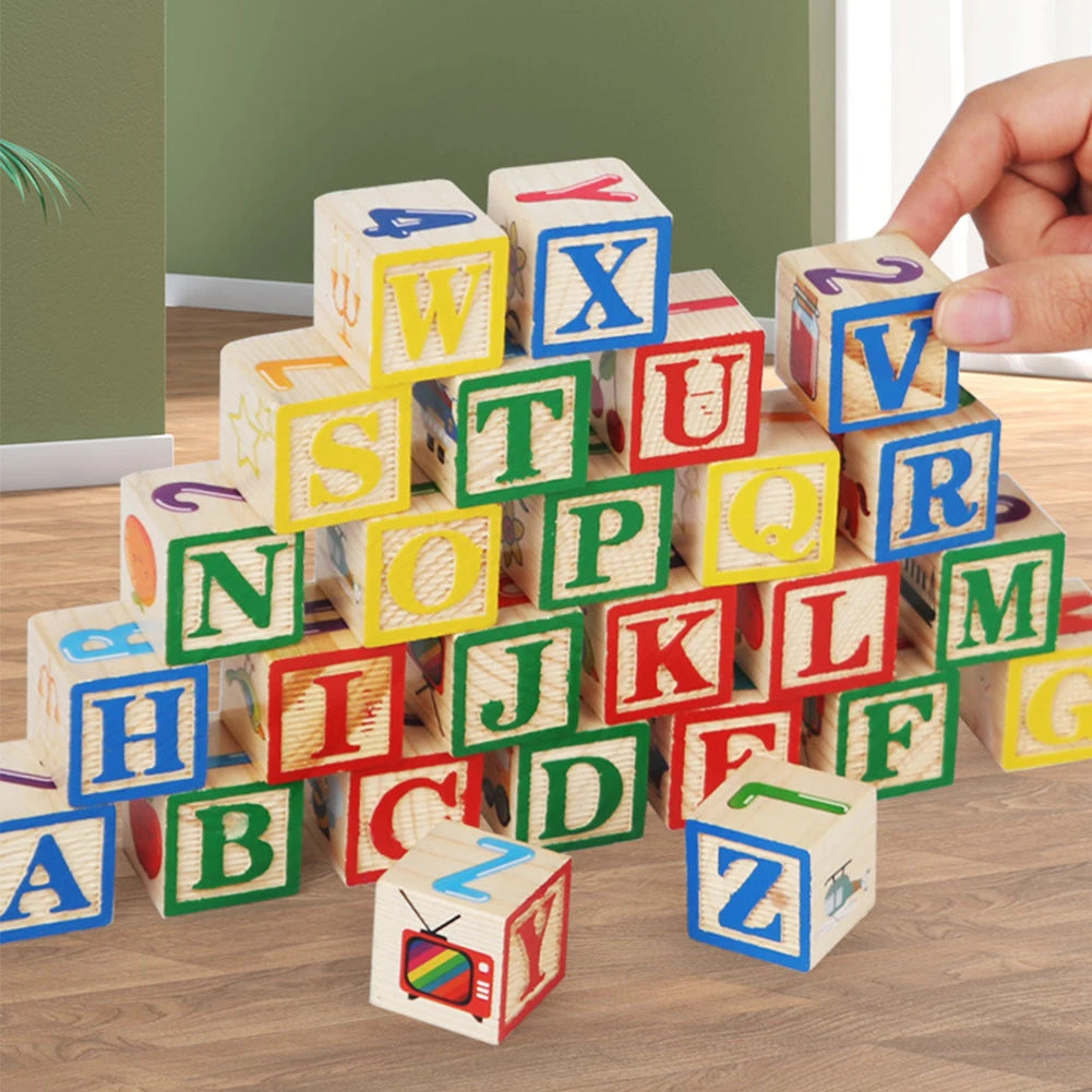 Alphabet & Number Stacking Blocks 27 Pcs ABC Learning Baby Blocks Montessori Toys for Toddlers 1-3 for Boys Girls Kids Gifts