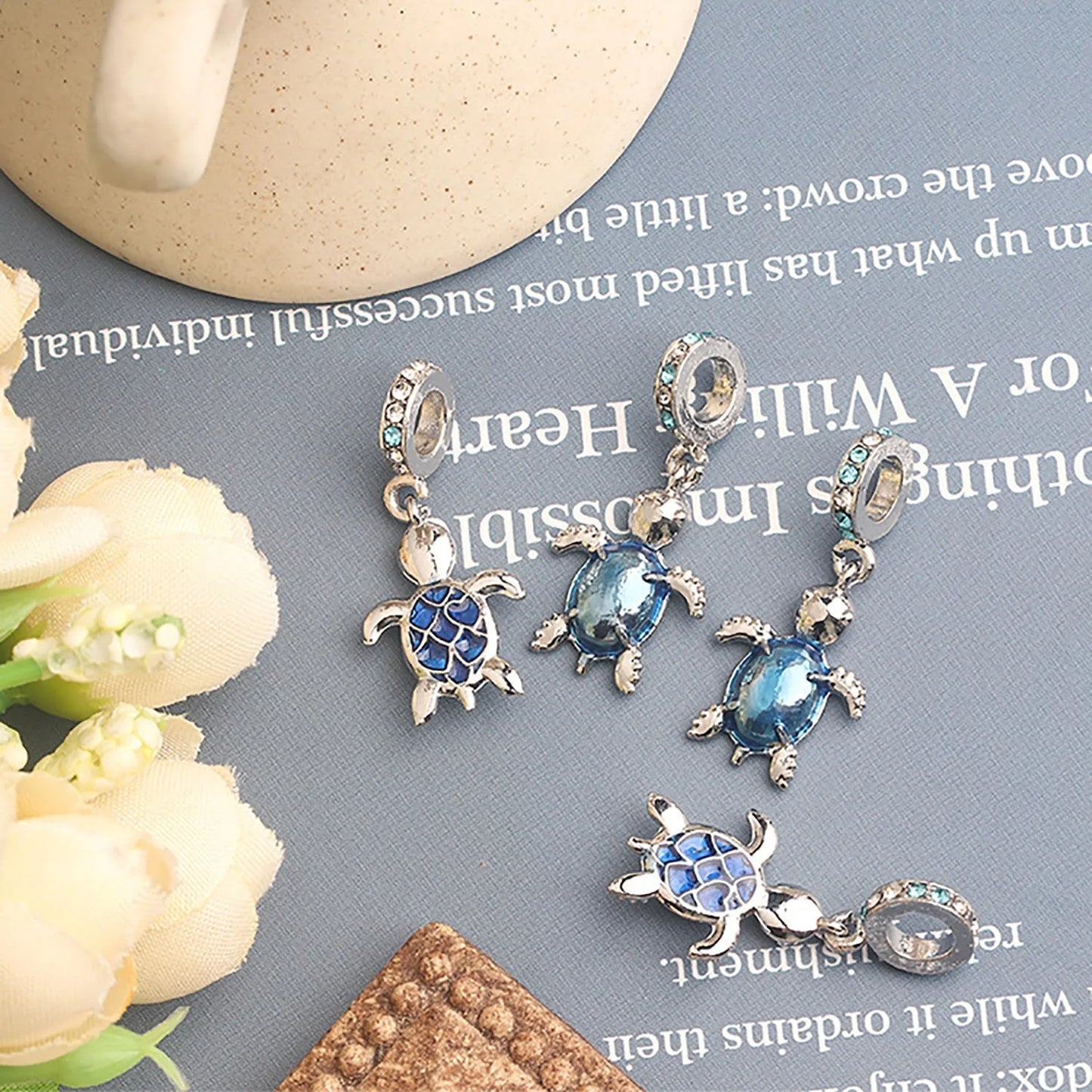 Mini Blue Turtle Alloy Stainless Steel DIY Fits For Bracelets Charm Jewelry Fashion And Cute Decoration For Necklace Or Bracelet