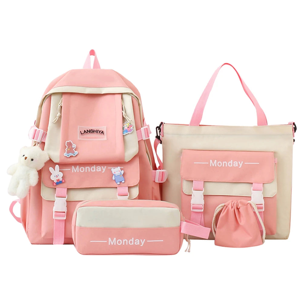 Women School Backpacks Schoolbag Canvas 4in1 For Teenagers Girls Student College Book Bag Satchel CasualBolsas Mochilas