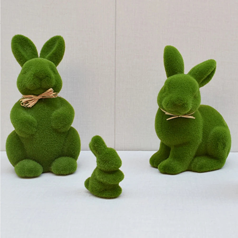 10PC Easter Bunny Decor Easter Moss Rabbit Figurine Home Garden Party Decor Artificial Moss Rabbit Easter Figurine Desktop Decor