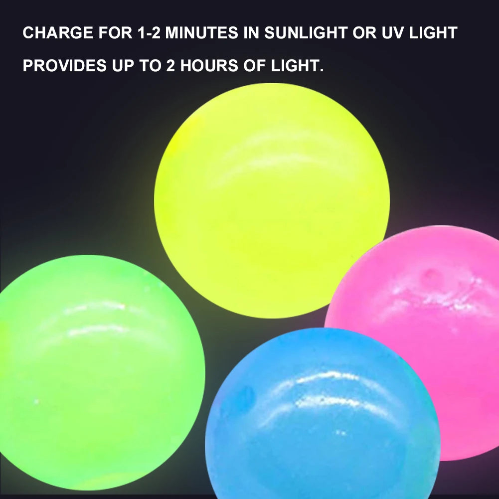 12/16PCS Glow in The Dark Sticky Balls Ceiling Balls Elevated Glowing Stress Balls  Fidget Toy for Kids Adults Teens