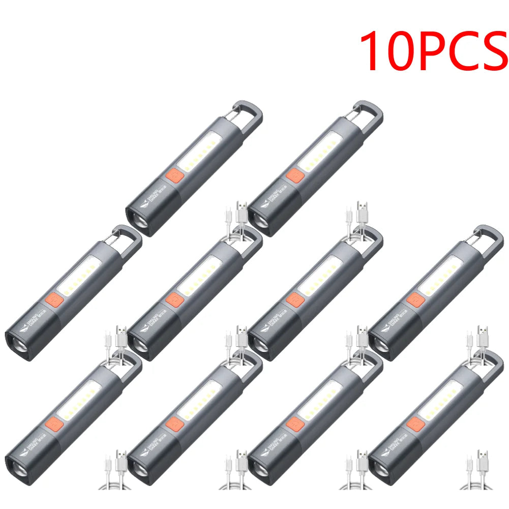 2-10PCS LED Camping Flashlight Multifunction Flashlight Type C USB Rechargeable Lightweight Torch 3 Light Modes Hiking Climbing