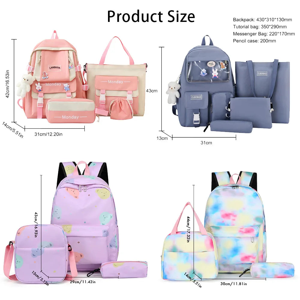 Women School Backpacks Schoolbag Canvas 4in1 For Teenagers Girls Student College Book Bag Satchel CasualBolsas Mochilas