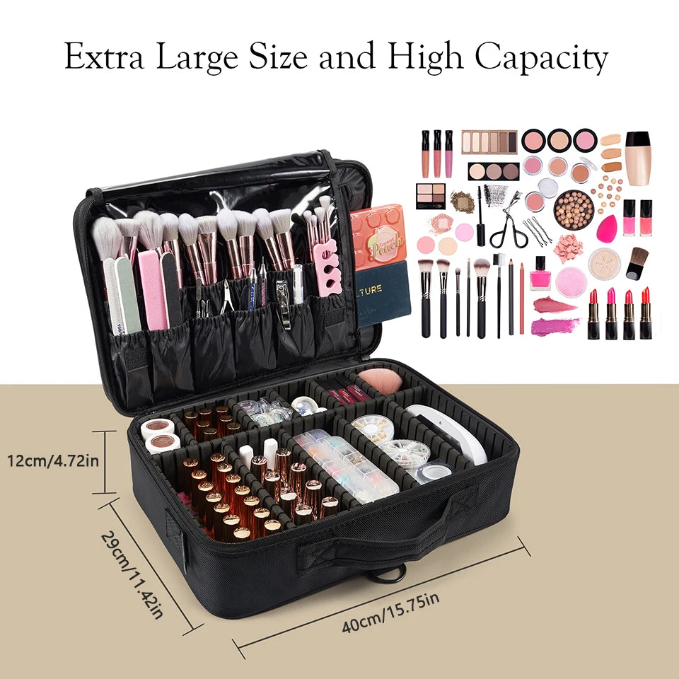 Professional Makeup Bag Extra Large Cosmetic Train Case Make Up Brush Organizer Storage Box Manicure Artist Bags with Dividers