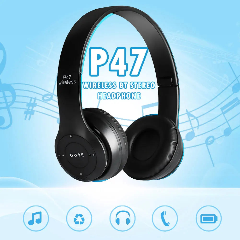 P47 Wireless Over Ear Headset Noise Cancelling Bluetooth-Compatible 5.0 Sports Game Headset Support Hands-Free for Smartphone