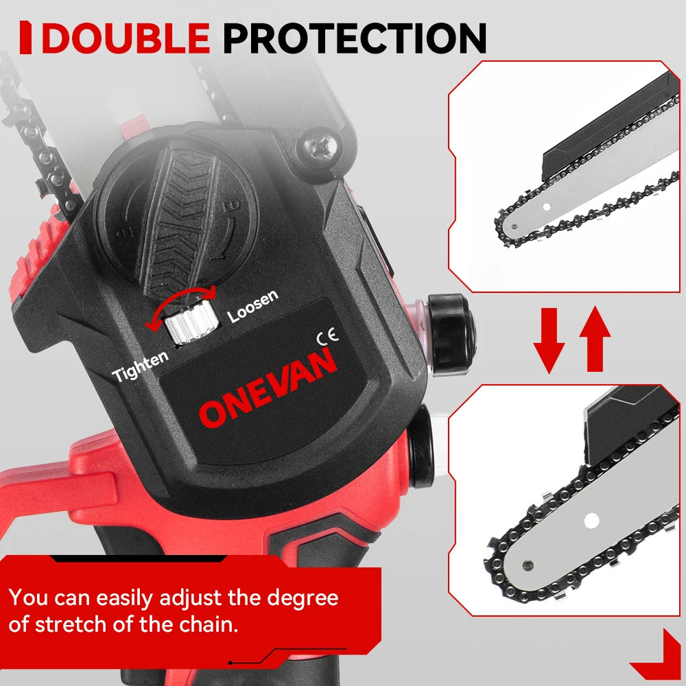 ONEVAN 8 Inch Brushless Electric Chainsaw Cordless Portable Electric Saw Woodworking Power Tool For Makita 18V Battery