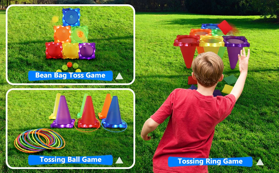 VATOS Light Up Toss Game Garden Toy 3 In 1 Toss Game Play Set Throwing Target Outdoor Party Soccer Gmaes Toys for Kids Adults