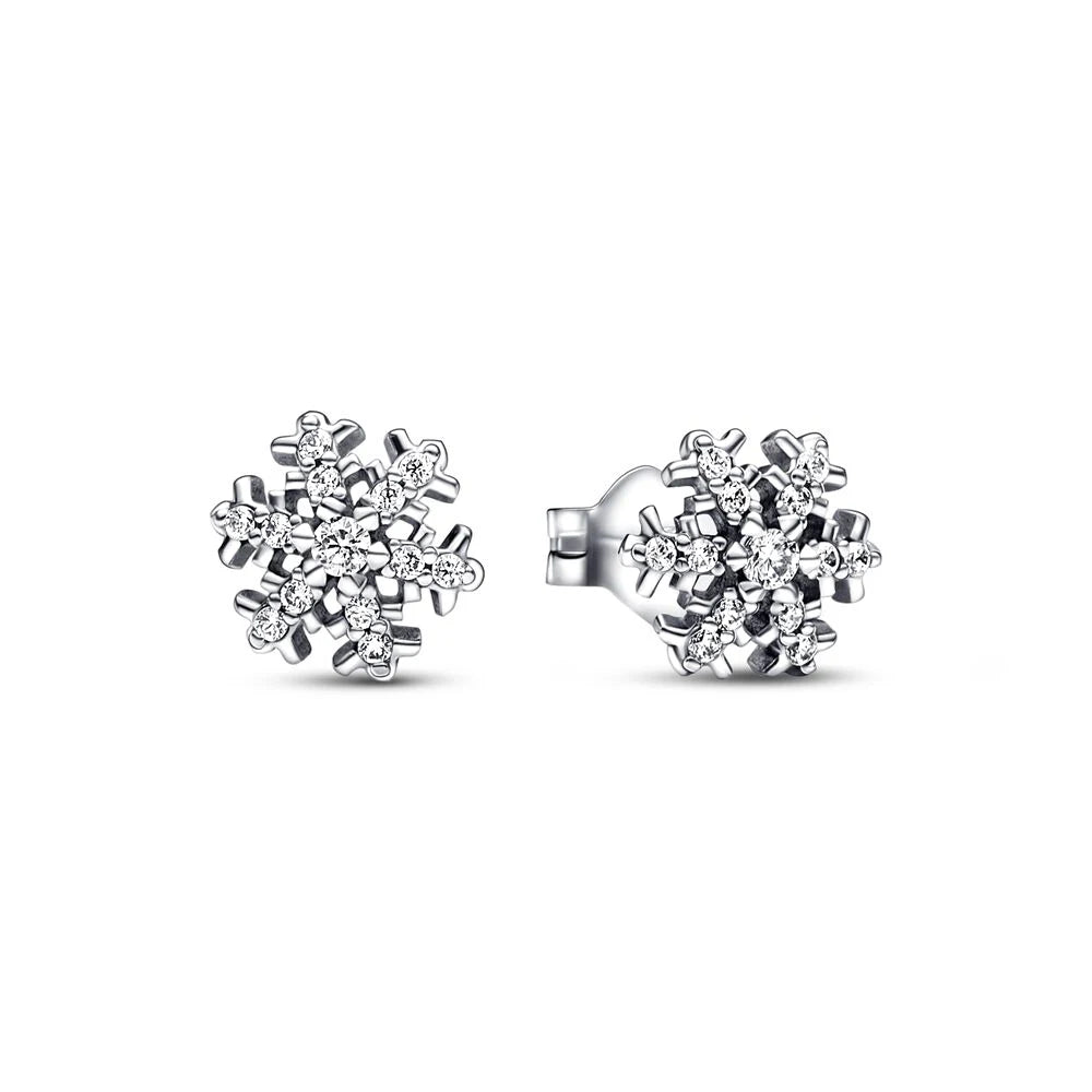 925 Sterling Silver Celestial Sparkling Star&Snowflake Stud Earrings Fit Original Charm Jewelry Party Gifts For Women