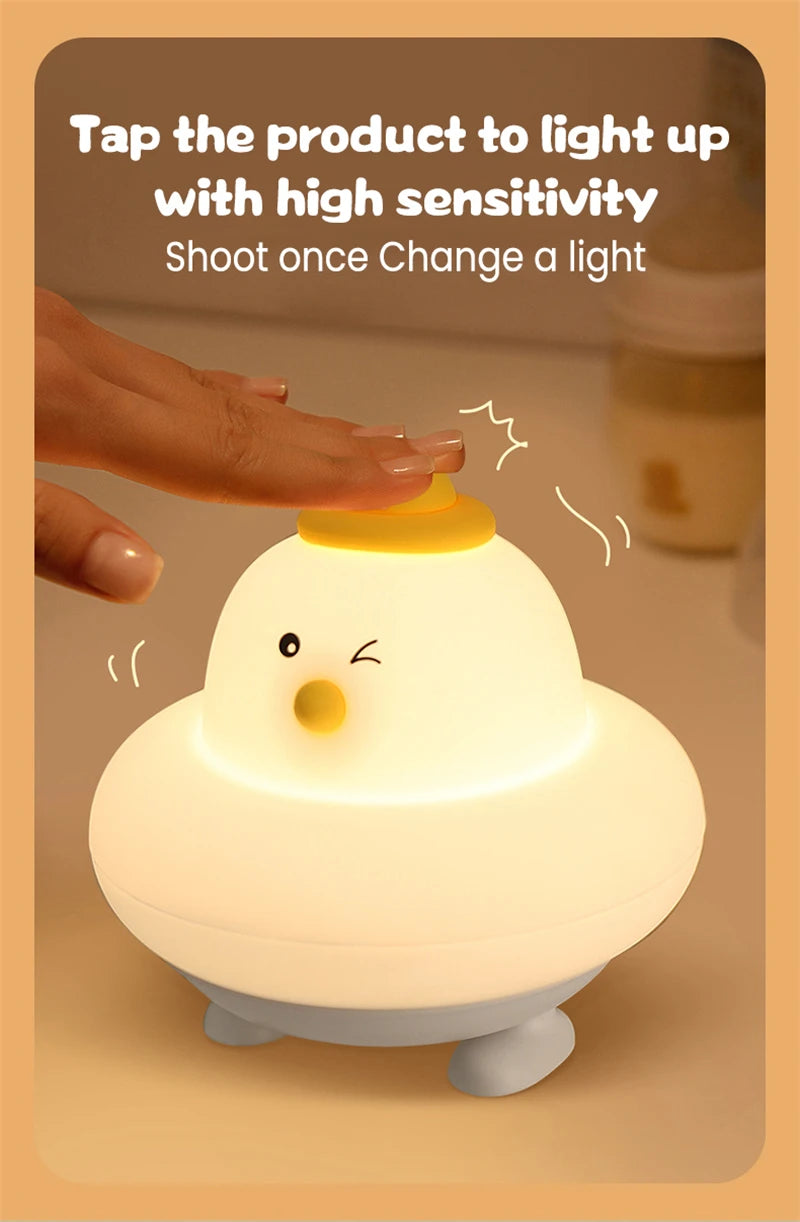 Cute LED Night Light Silicone Charging Patting Light Cartoon Chick Sleep Lamp For Baby Children Kid Bedroom Decorative