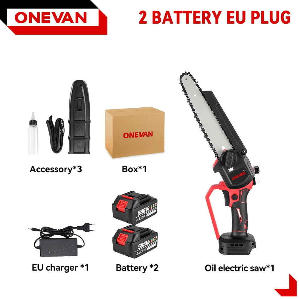 ONEVAN 8 Inch Brushless Electric Chainsaw Cordless Portable Electric Saw Woodworking Power Tool For Makita 18V Battery