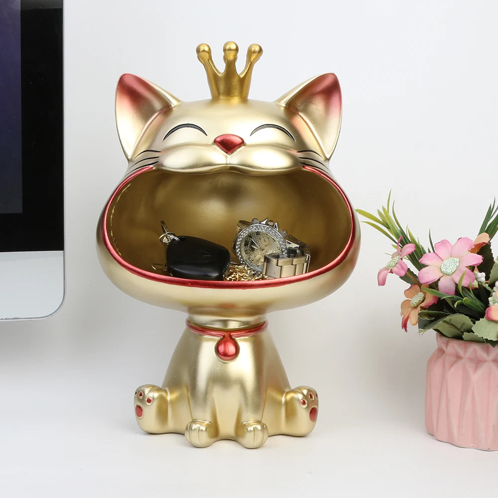 High Quality Resin Cute Cat Statue Key Holder Bowl for Organizing Keys Candy Snacks Home and Office Decor