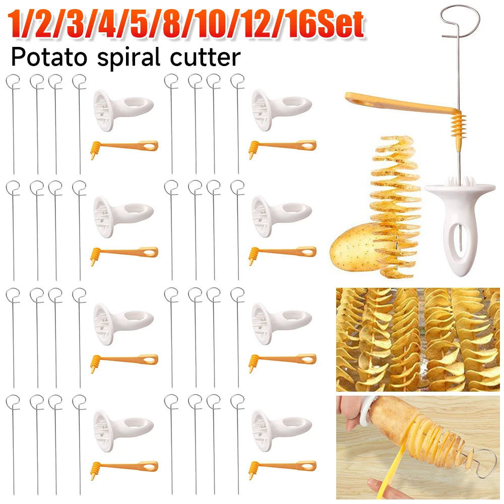 10Set Reusable Twisted Potato Spiral Slice Cutter with 4 Stainless Steel Sticks Creative Fruit And Vegetable Tool Kitchen Access