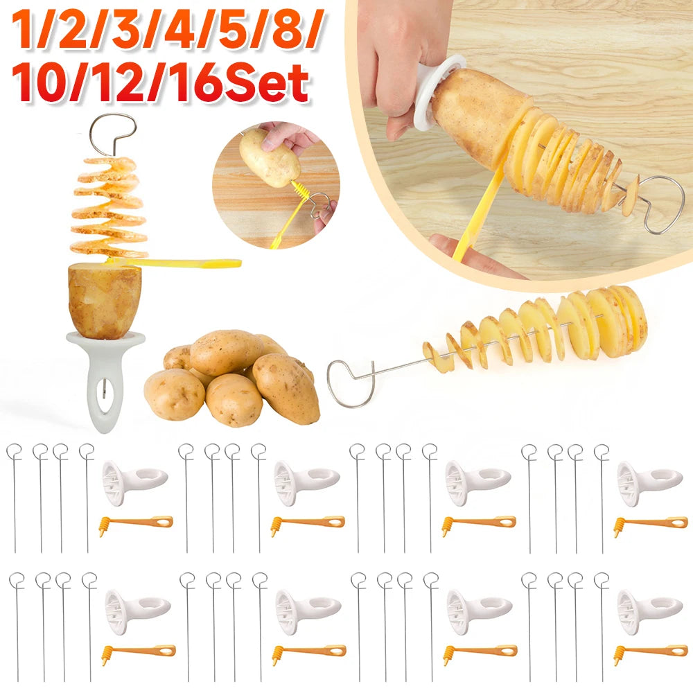 10Set Reusable Twisted Potato Spiral Slice Cutter with 4 Stainless Steel Sticks Creative Fruit And Vegetable Tool Kitchen Access