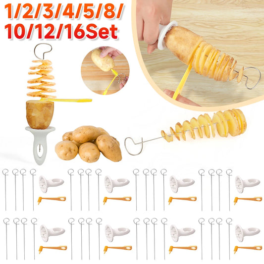 10Set Reusable Twisted Potato Spiral Slice Cutter with 4 Stainless Steel Sticks Creative Fruit And Vegetable Tool Kitchen Access