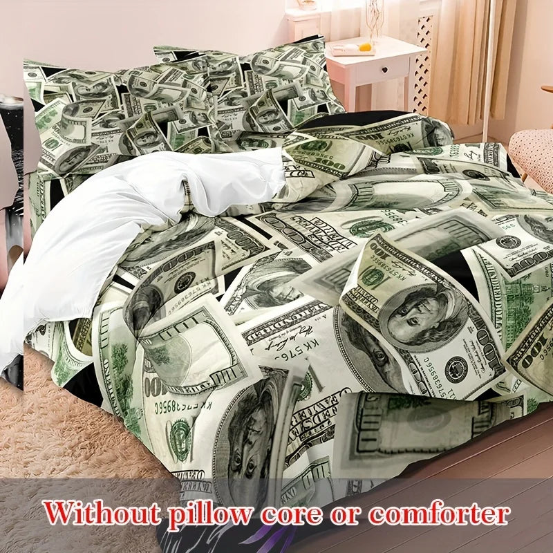 3-Piece Luxurious Hundred Dollar Bill Bedding Set – Ultra-Comfortable 3D Money Print Duvet Cover & Soft Pillowcases – Stylis