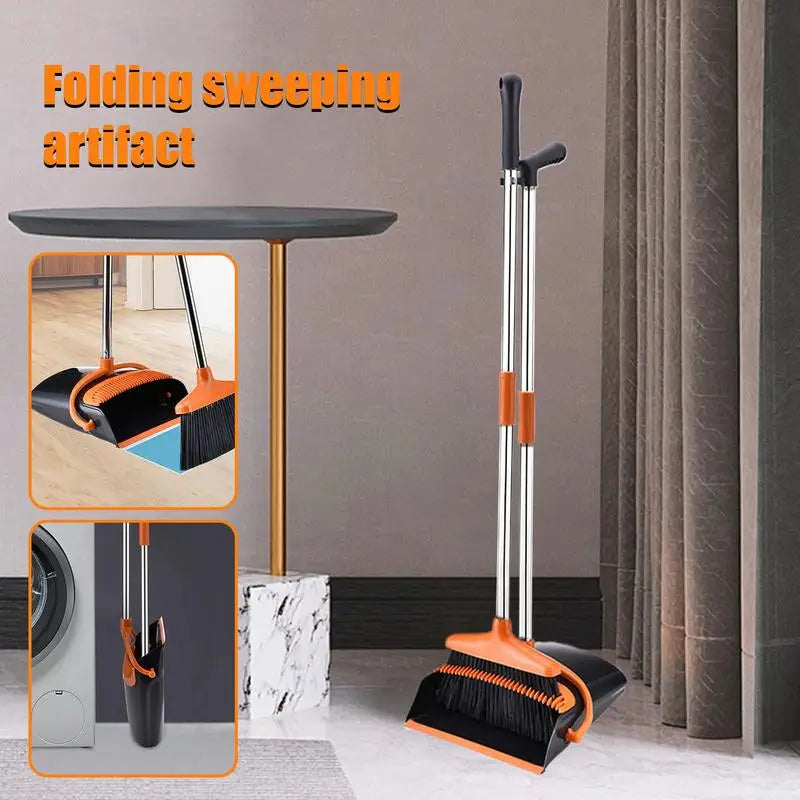 Broom And Dustpan Combo Folding Upright Broom And Dust Pan Indoor Cleaning Tool For Apartment Household Kitchen