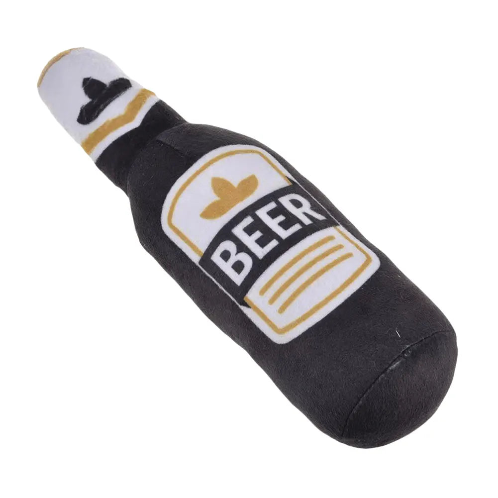 Dog Plush Toys Pet Squeaky Printed Beer Bottle Shape Toy Dog Bite-Resistant Clean Teeth Chew Toy Pet Supplies Interactive Toys