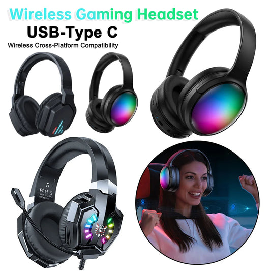 Wireless Gaming Headset Bluetooth-Compatible 5.3 Call Noise Cancelling Over Ear Headphones Gaming Headphones for PC/MAC/XBOX/PS4