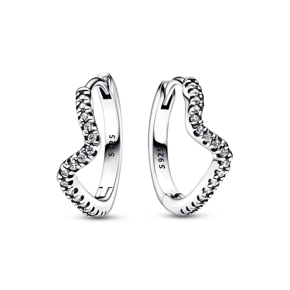 Heart Shape&Timeless Pavé Single-row Hoop Earrings Fashion Fine Jewelry Birthday Gifts 925 Sterling Silver For Women