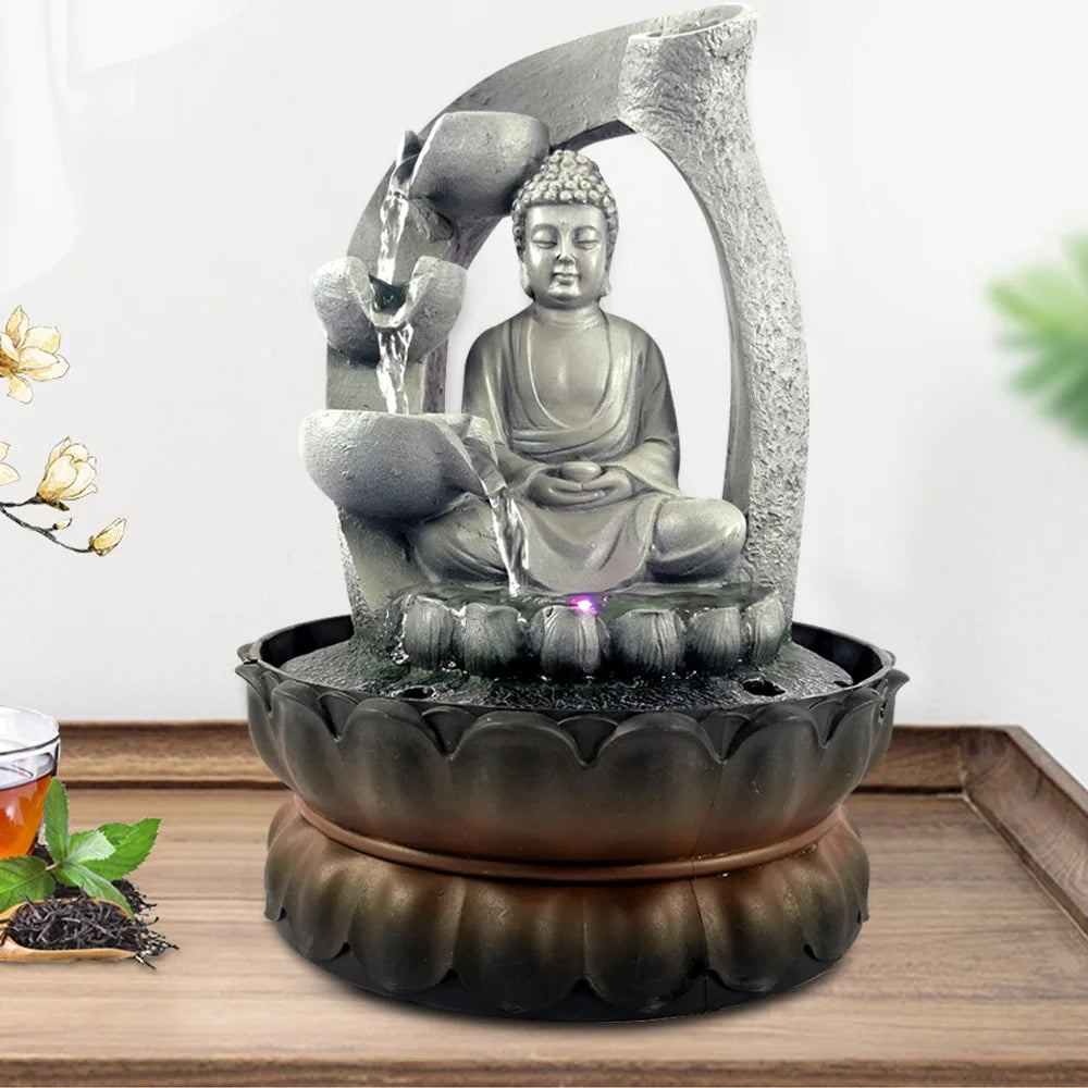 Buddha Decor Resin Waterscape Feng Shui Ornament 4 Colour LED Indoor Home Office Decoration