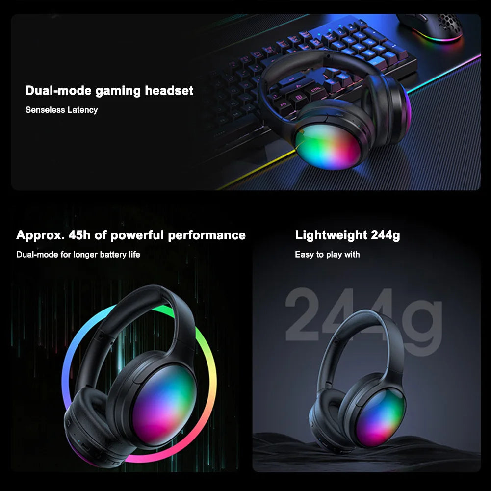 Wireless Gaming Headset Bluetooth-Compatible 5.3 Call Noise Cancelling Over Ear Headphones Gaming Headphones for PC/MAC/XBOX/PS4