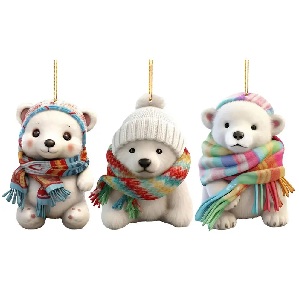 Polar Bear With A Scarf Pendant 2024 Christmas Tree Hanging Ornament Acrylic 2D Flat Xmas Party Home Decoration 2025 New Year