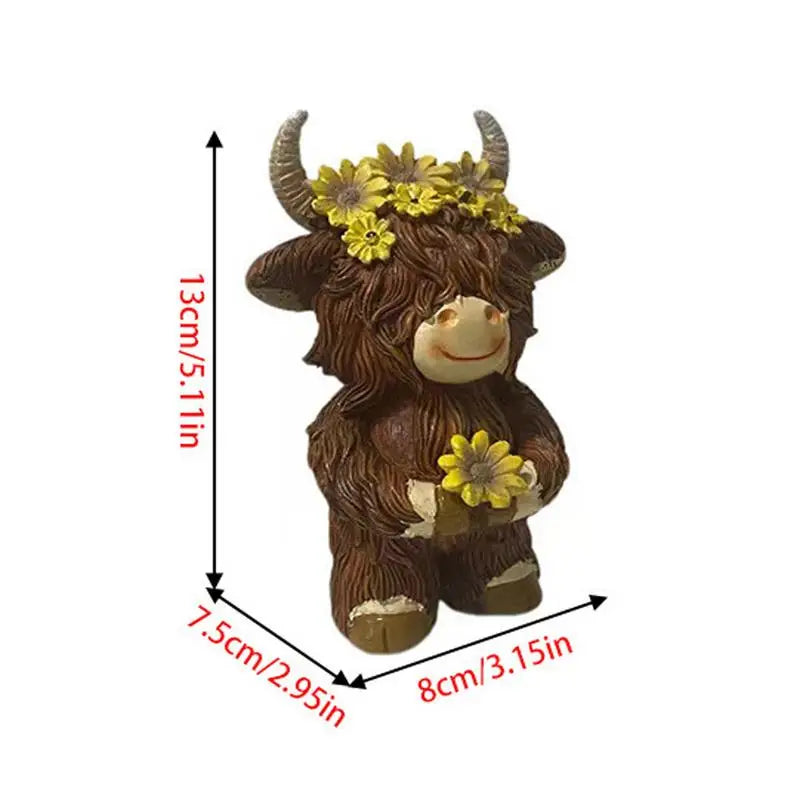 Highland Cow Figurine Resin Figurine With Flower Collectible Figurine For Farmhouse Table Home Garden Decorations