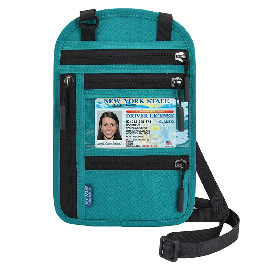 Wearable Passport Holder ID Card Cover with Neck Strap Women Men Portable Bank Card Passport Business Wallet Case